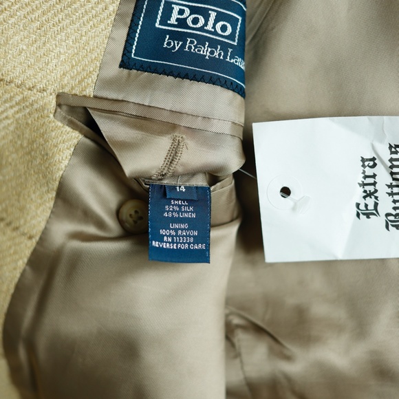 Boys Blazer Polo Ralph Lauren Linen Silk Blend Windowpane Beige Camel Size 10 - Picture 3 of 6